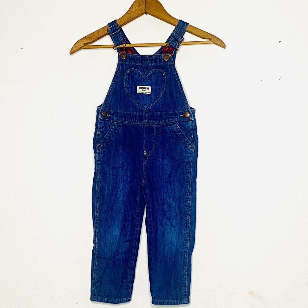 Osh Kosh B Gosh Vestbak 3T Lined Red Black Checkered Jean Overalls D